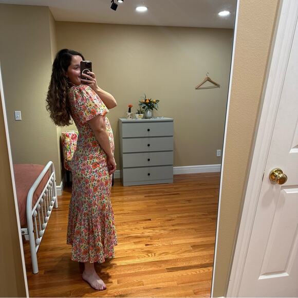 NWT Banjanan Pink Red Floral V Neck Maxi Dress Small - Picture 2 of 13